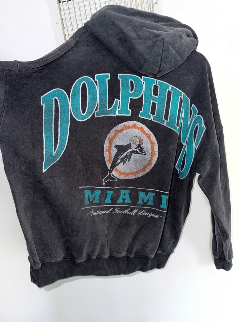 Abercrombie & Fitch Black Hoodie with Teal & Orange Dolphins Graphic